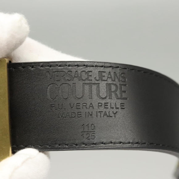 VERSACE Belt Leather 49.2"" Black Auth ac3759