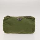 PRADA Pouch Nylon 3Set Green Navy beige Auth ac3763-9