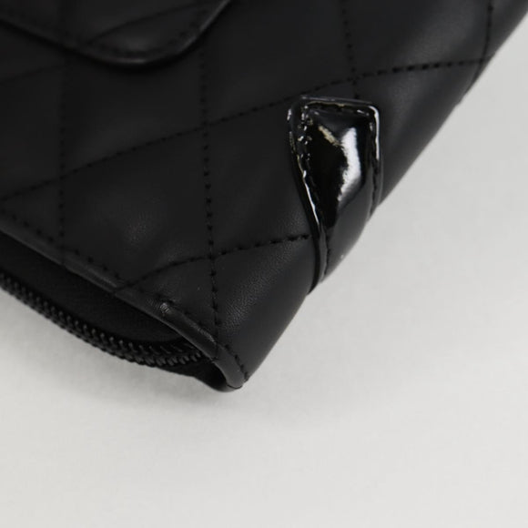 CHANEL Cambon Line Matelasse Long Wallet Calf leather Black CC Auth ac3768AM