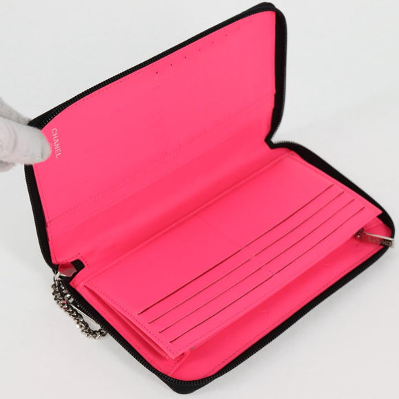 CHANEL Cambon Line Matelasse Long Wallet Calf leather Black CC Auth ac3768AM