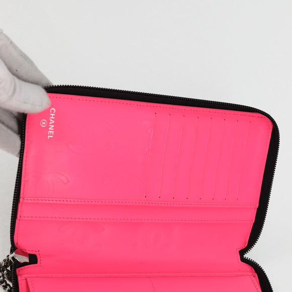 CHANEL Cambon Line Matelasse Long Wallet Calf leather Black CC Auth ac3768AM