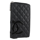 CHANEL Cambon Line Matelasse Long Wallet Calf leather Black CC Auth ac3768AM-1
