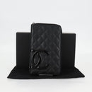 CHANEL Cambon Line Matelasse Long Wallet Calf leather Black CC Auth ac3768AM-12