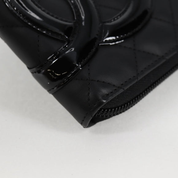 CHANEL Cambon Line Matelasse Long Wallet Calf leather Black CC Auth ac3768AM