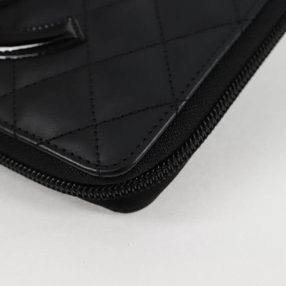 CHANEL Cambon Line Matelasse Long Wallet Calf leather Black CC Auth ac3768AM