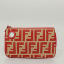 FENDI Zucca Canvas Triplet Pouch Black Brown Red Auth ac3770-19