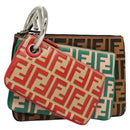 FENDI Zucca Canvas Triplet Pouch Black Brown Red Auth ac3770-1