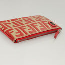 FENDI Zucca Canvas Triplet Pouch Black Brown Red Auth ac3770-22