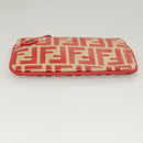 FENDI Zucca Canvas Triplet Pouch Black Brown Red Auth ac3770-23