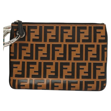 FENDI Zucca Canvas Triplet Pouch Black Brown Red Auth ac3770 - 0