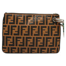 FENDI Zucca Canvas Triplet Pouch Black Brown Red Auth ac3770-3