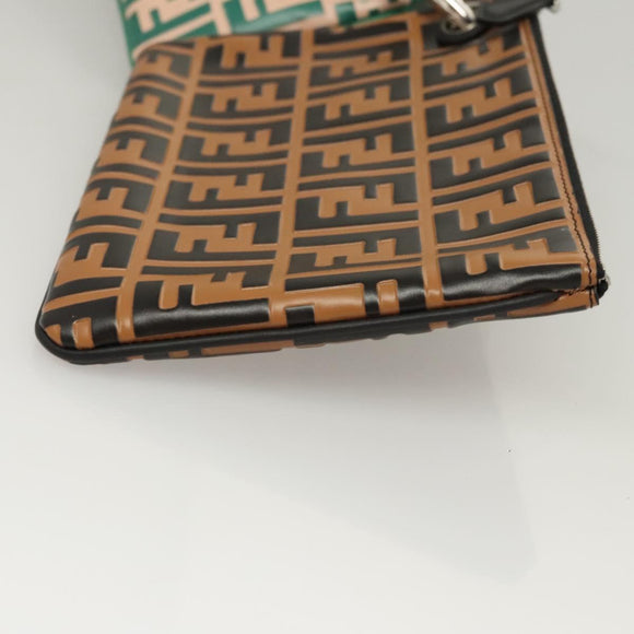 FENDI Zucca Canvas Triplet Pouch Black Brown Red Auth ac3770