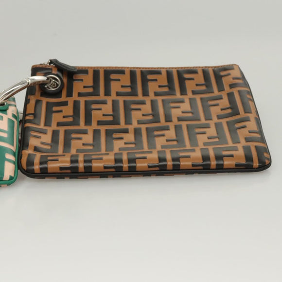 FENDI Zucca Canvas Triplet Pouch Black Brown Red Auth ac3770