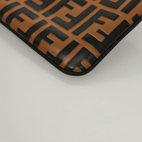 FENDI Zucca Canvas Triplet Pouch Black Brown Red Auth ac3770