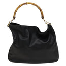 GUCCI Bamboo Hand Bag Leather 2way Black Gold 001 1781 1577 Auth ac3788-13