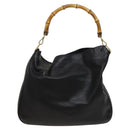 GUCCI Bamboo Hand Bag Leather 2way Black Gold 001 1781 1577 Auth ac3788-2