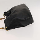 GUCCI Bamboo Hand Bag Leather 2way Black Gold 001 1781 1577 Auth ac3788-4