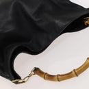 GUCCI Bamboo Hand Bag Leather 2way Black Gold 001 1781 1577 Auth ac3788-6