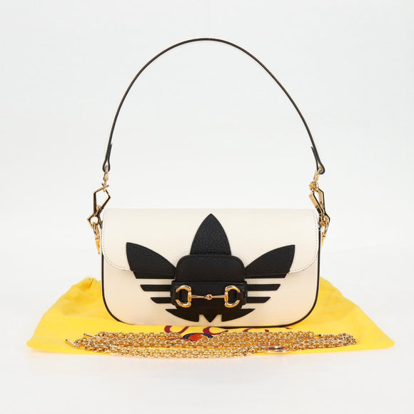 GUCCI Adidas Collaboration Horsebit Bag Leather 2way White 722009 Auth ac3794AM