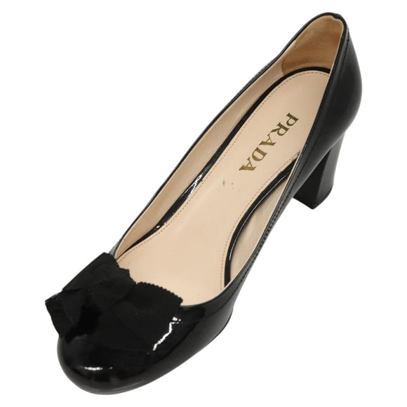 PRADA High Heels Leather 36 1/2 Black Auth ac3811
