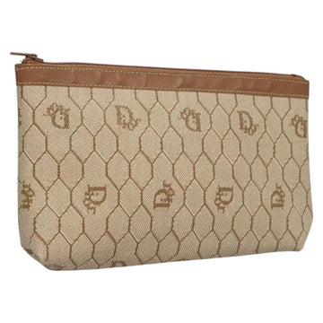 Christian Dior Honeycomb Canvas Pouch PVC Beige Auth ac3812