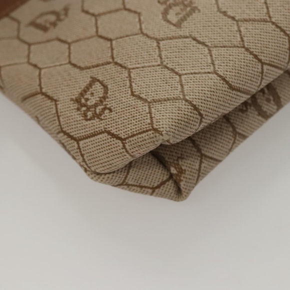 Christian Dior Honeycomb Canvas Pouch PVC Beige Auth ac3812