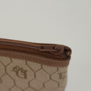 Christian Dior Honeycomb Canvas Pouch PVC Beige Auth ac3812-12
