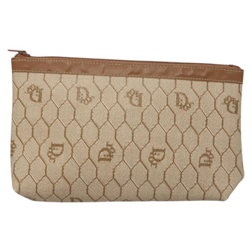 Christian Dior Honeycomb Canvas Pouch PVC Beige Auth ac3812 - 0