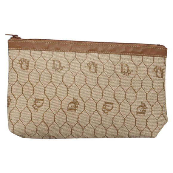 Christian Dior Honeycomb Canvas Pouch PVC Beige Auth ac3812