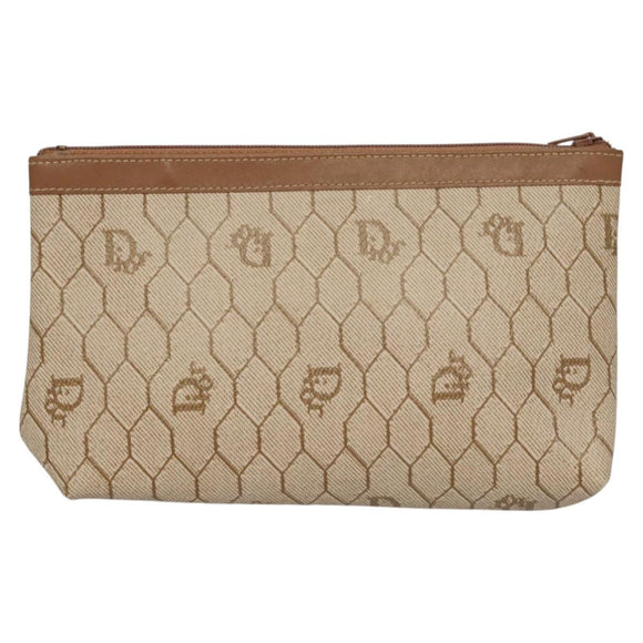 Christian Dior Honeycomb Canvas Pouch PVC Beige Auth ac3812