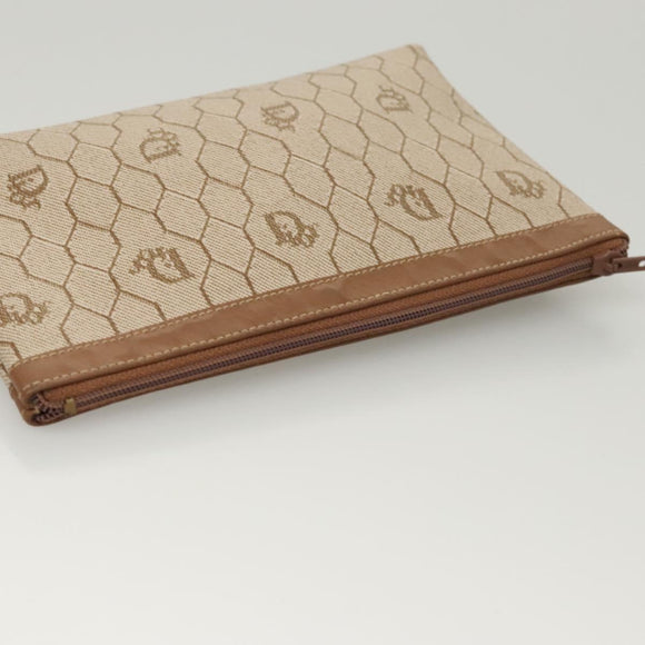 Christian Dior Honeycomb Canvas Pouch PVC Beige Auth ac3812