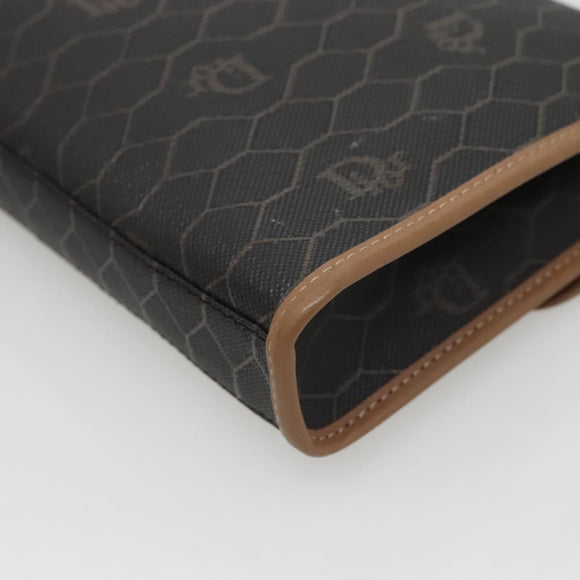 Christian Dior Honeycomb Canvas Pouch PVC Leather Black Gold Auth ac3813