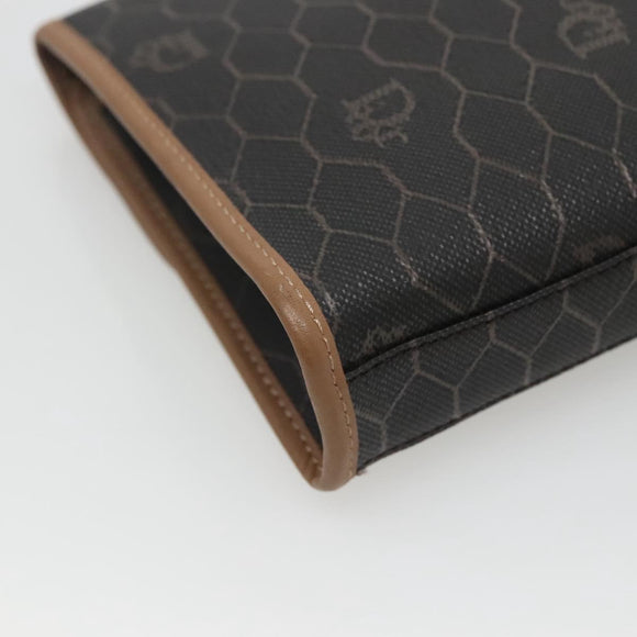 Christian Dior Honeycomb Canvas Pouch PVC Leather Black Gold Auth ac3813