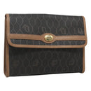 Christian Dior Honeycomb Canvas Pouch PVC Leather Black Gold Auth ac3813-1