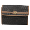 Christian Dior Honeycomb Canvas Pouch PVC Leather Black Gold Auth ac3813-13