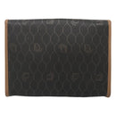 Christian Dior Honeycomb Canvas Pouch PVC Leather Black Gold Auth ac3813-2