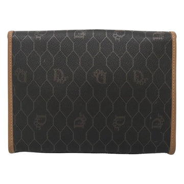 Christian Dior Honeycomb Canvas Pouch PVC Leather Black Gold Auth ac3813 - 0