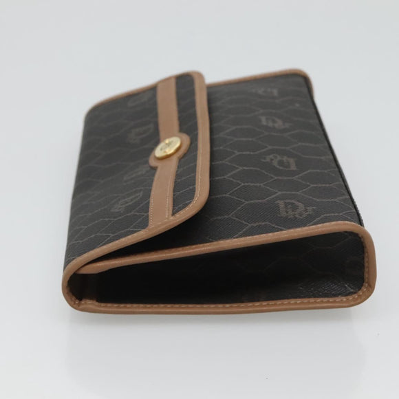 Christian Dior Honeycomb Canvas Pouch PVC Leather Black Gold Auth ac3813