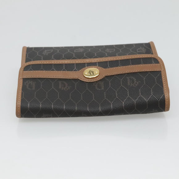 Christian Dior Honeycomb Canvas Pouch PVC Leather Black Gold Auth ac3813