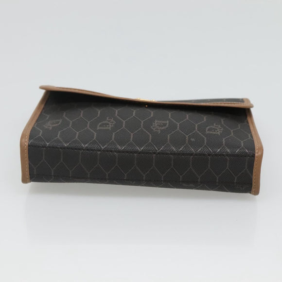 Christian Dior Honeycomb Canvas Pouch PVC Leather Black Gold Auth ac3813