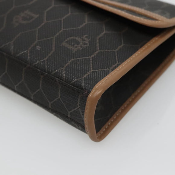 Christian Dior Honeycomb Canvas Pouch PVC Leather Black Gold Auth ac3813