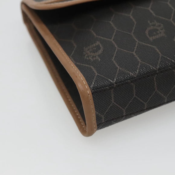Christian Dior Honeycomb Canvas Pouch PVC Leather Black Gold Auth ac3813
