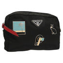 PRADA Pouch Nylon Silver Black Auth ac3814-1