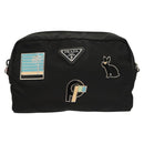 PRADA Pouch Nylon Silver Black Auth ac3814-13
