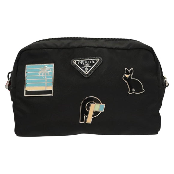 PRADA Pouch Nylon Silver Black Auth ac3814