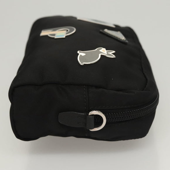 PRADA Pouch Nylon Silver Black Auth ac3814