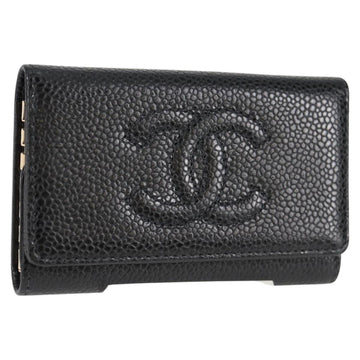 CHANEL Key Case Caviar Skin Black CC Auth ac3828M