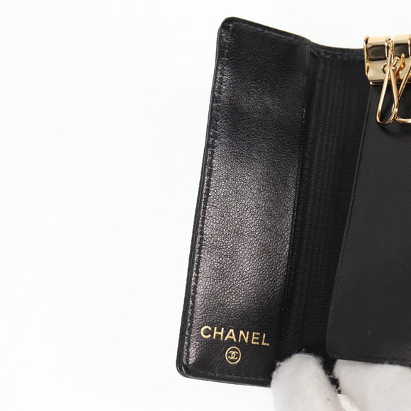 CHANEL Key Case Caviar Skin Black CC Auth ac3828M