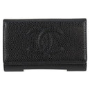 CHANEL Key Case Caviar Skin Black CC Auth ac3828M-13