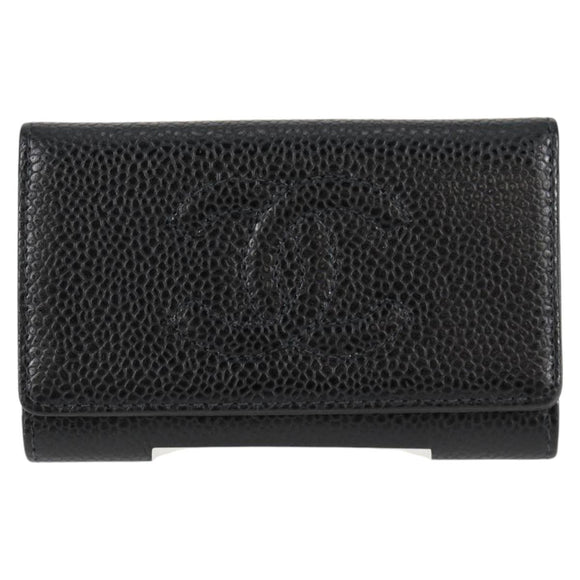 CHANEL Key Case Caviar Skin Black CC Auth ac3828M